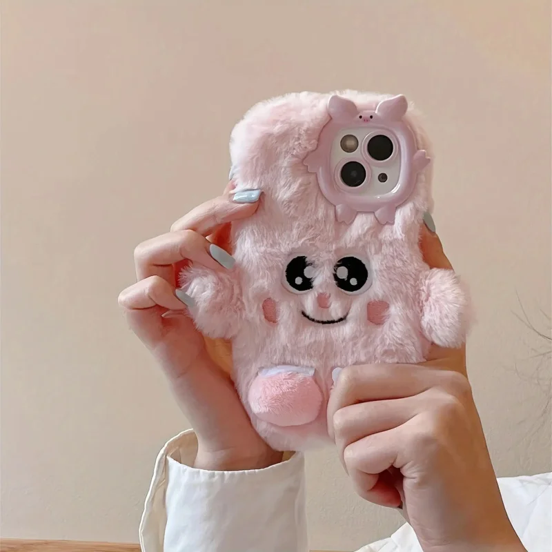 Cartoon plush little monster phone case suitable foriPhone14ProMax,Fashionable Furry Women's Style