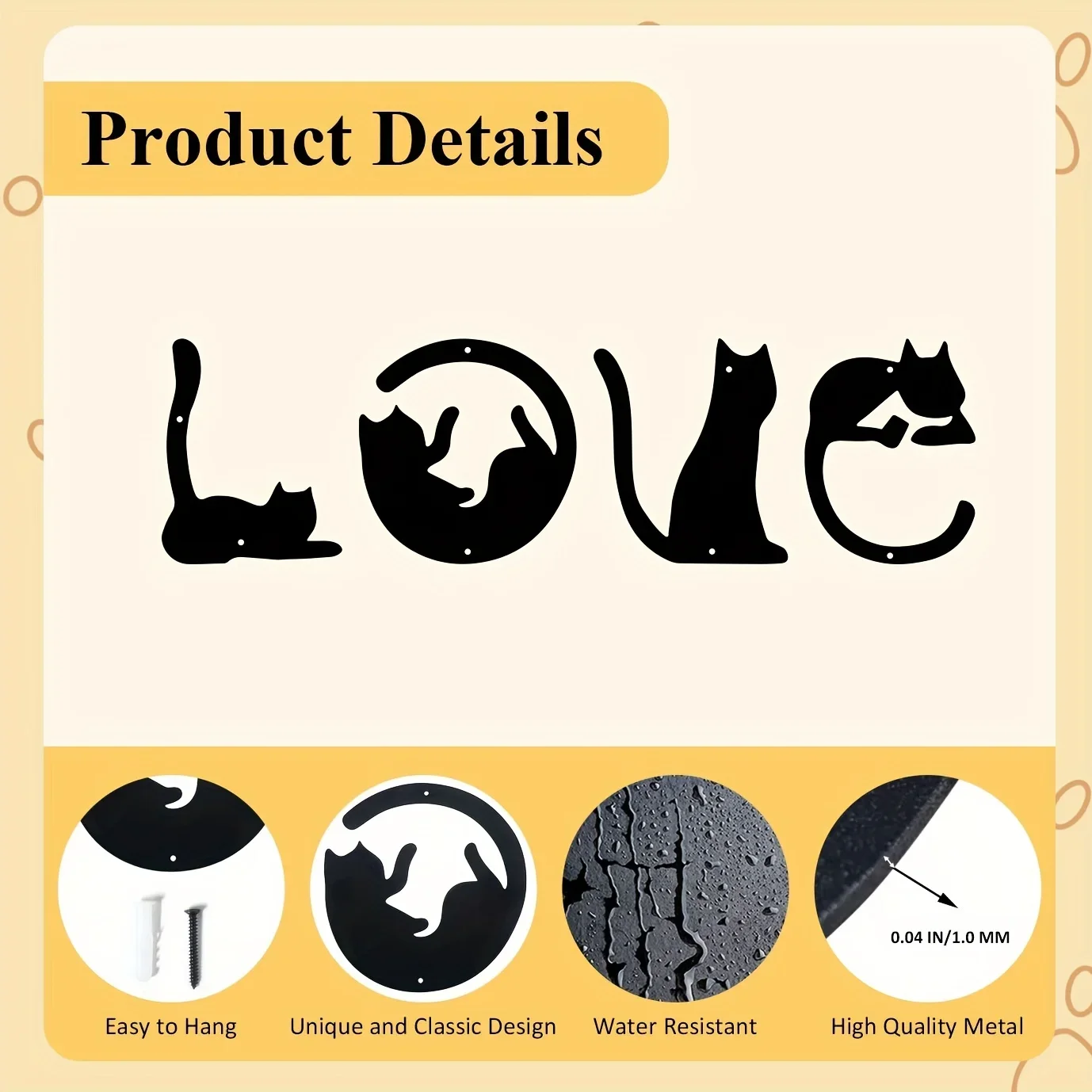 HelloYoung 4pcs/set Cute Cat Metal Wall Decor Abstract Home Wall Art  Room Decor Gothic Valentine's Day Decor Wall Sticker - view 3