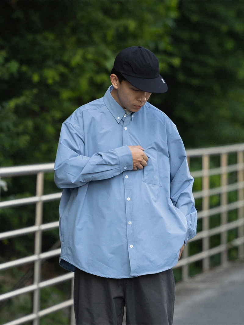 Waterproof Casual Men's Long Sleeve Shirt Jacket Loose Fit Anti-Wrinkle Simple Style No-Ironing Required Polyester Fiber