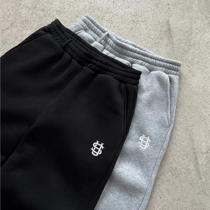 الرجعية شخصية Y2K فضفاض مستقيم الرجال رياضية السراويل مع الساق زمم التطريز الهيب هوب Harajuku الرجال عادية بنطال ذو قصة أرجل واسعة #3