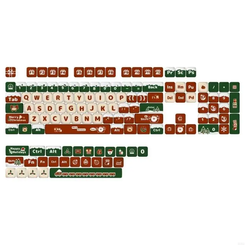 B0KF MerryChristmas Theme Keycaps PBT MOA 130 keys for DIY Layout Mechanical Keyboard Customize Key Caps