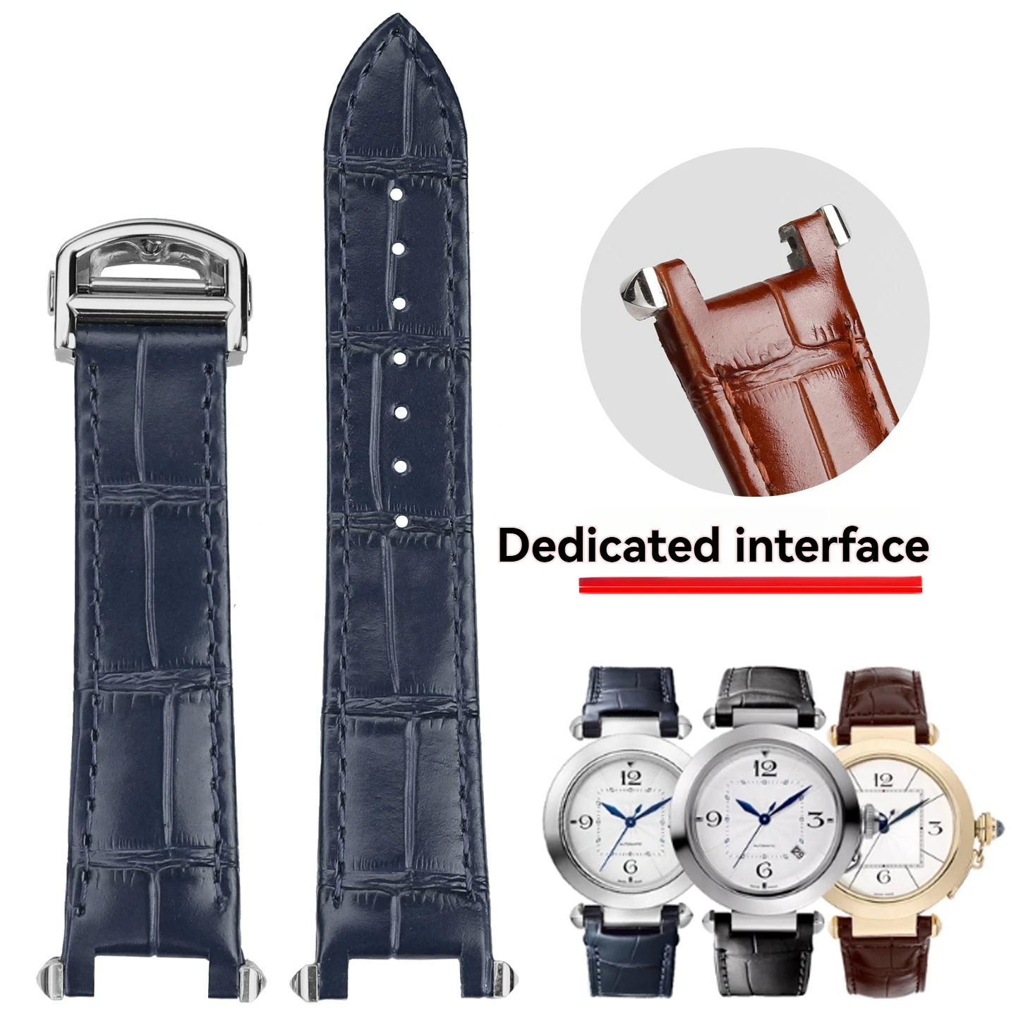 Elegant Unisex Business Croc Grain Leather Watch Band For Cartier Pasha WGPA0019 WGPA0026 W2PA0014 Replacement Strap 17 19 21mm