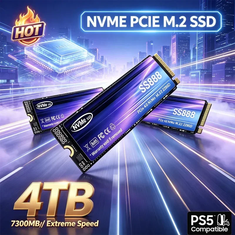New SS888 M.2 2280 SSD 7300MB/s NVMe PCIe Gen4.0x4 Internal Solid State Drive PS5 Dynamic TLC Cache for Gaming PC Laptop