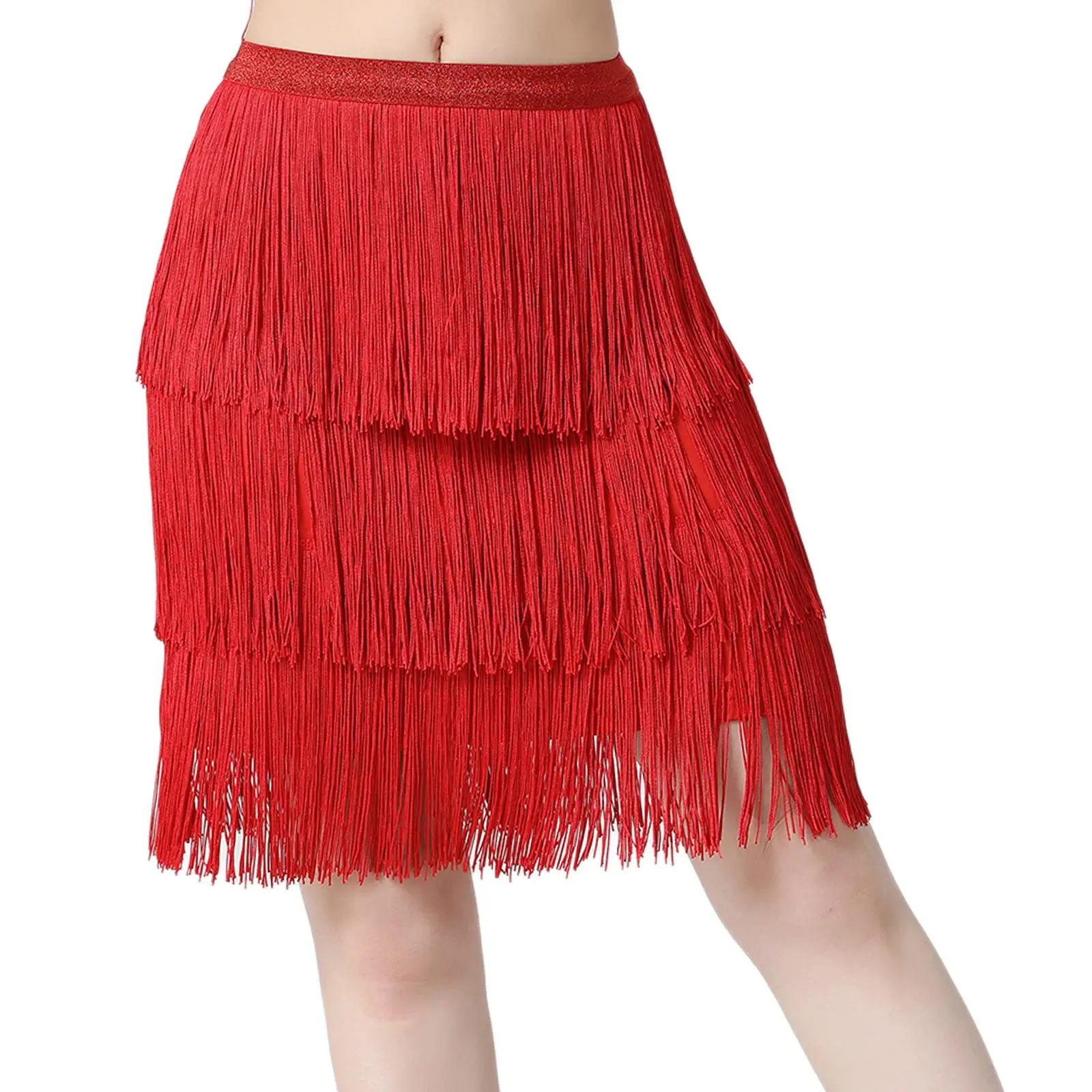 Three Layers Tassels Latin Dance Skirt, Dress Versatile Fashion Girl Dancewear for Samba Beach Dancing Practicing Party Cha Cha