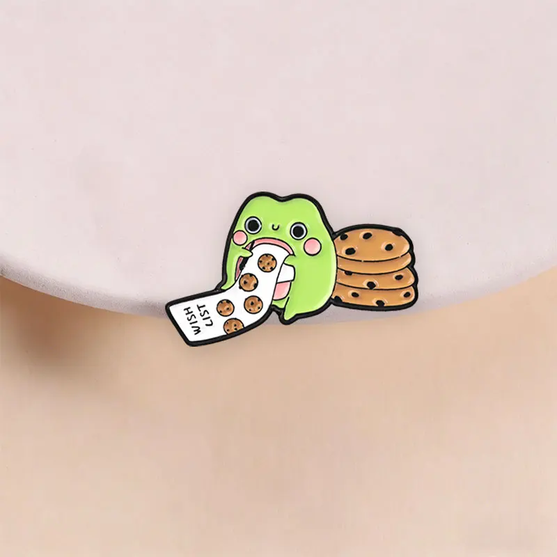Funny Frog Enamel Pins Low Battery Burnout Frog Use Your Brain Animal Brooches Wish List Cookie Hungry Frog Badge Jewelry Gifts