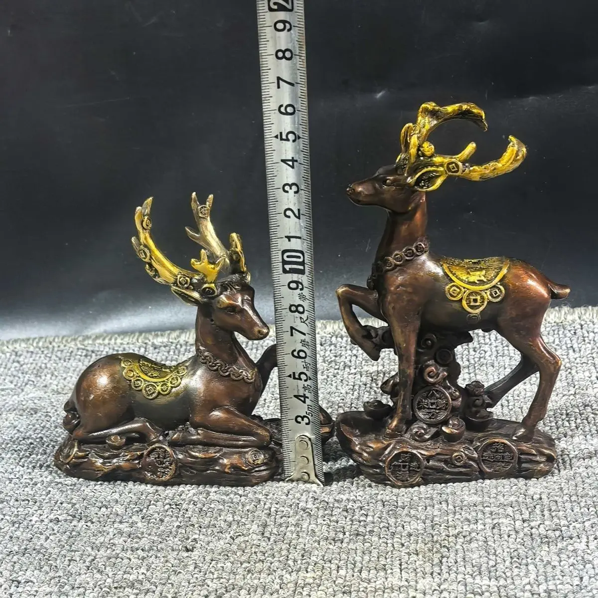 A Pair of Gilt Brass Sika Deer Ornaments, Gilded Bronze Mascots Symbolizing Promotions & Eternal Companionship