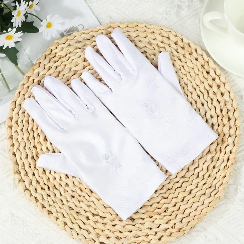 Outdoor Thin Sun Protection Gloves Elastic Embroidered Full Finger Mitts Summer Mitten Women