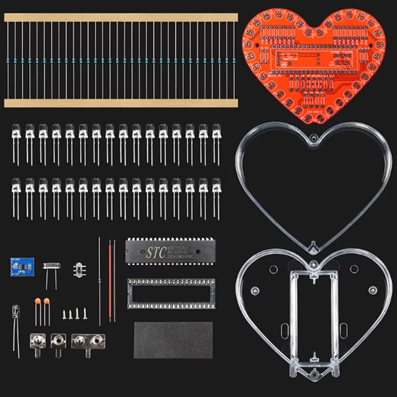 51 Microcontroller Heart Kit LED Heart Running Light DIY Parts Colorful Flashing Electronic Soldering Practice