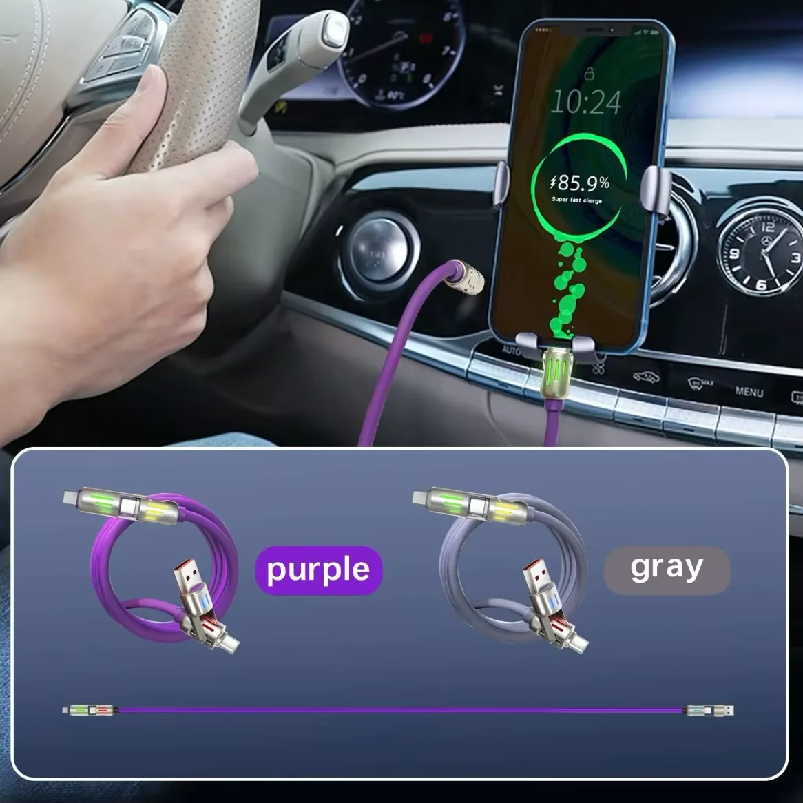 كابل شحن سريع 240 وات 4 في 1 USB من النوع C سيليكون متين لهاتف iPhone Samsung Huawei Xiaomi Type-C إلى USB A #6