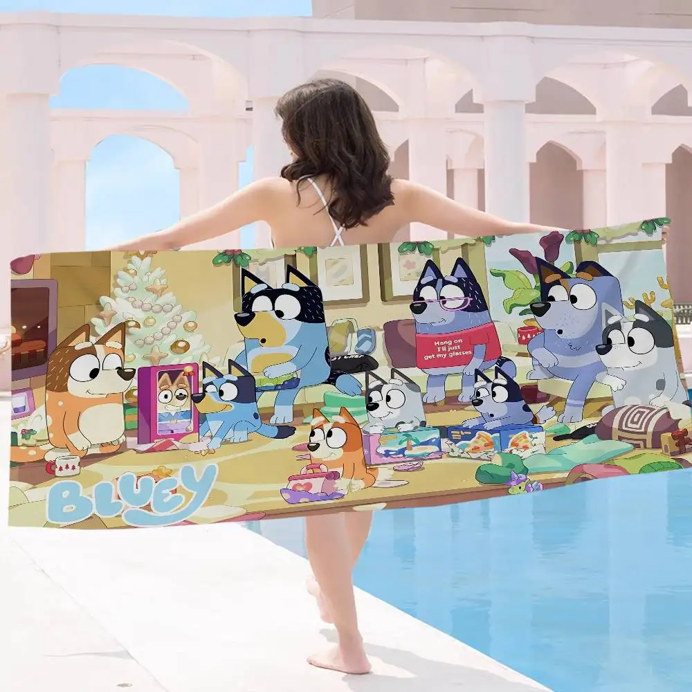 Manta de Microfibra de Dibujos Animados de Bluey, Toallas de Playa de Secado Rápido, Toalla de Piscina Súper Absorbente con Estampado de Gran Tamaño
