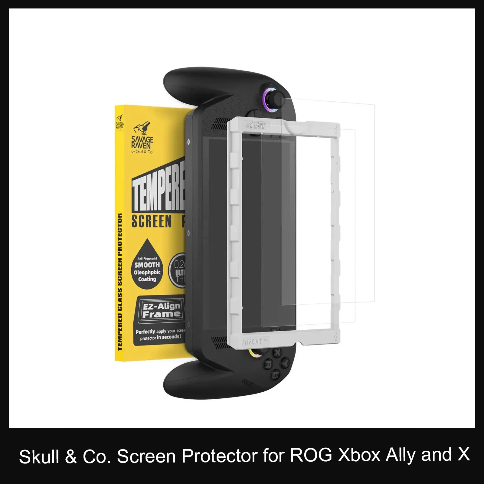 Savage Raven by Skull & Co. Screen Protector Tempered Glass Film with Positioner for ROG Xbox Ally and X Game Accessories