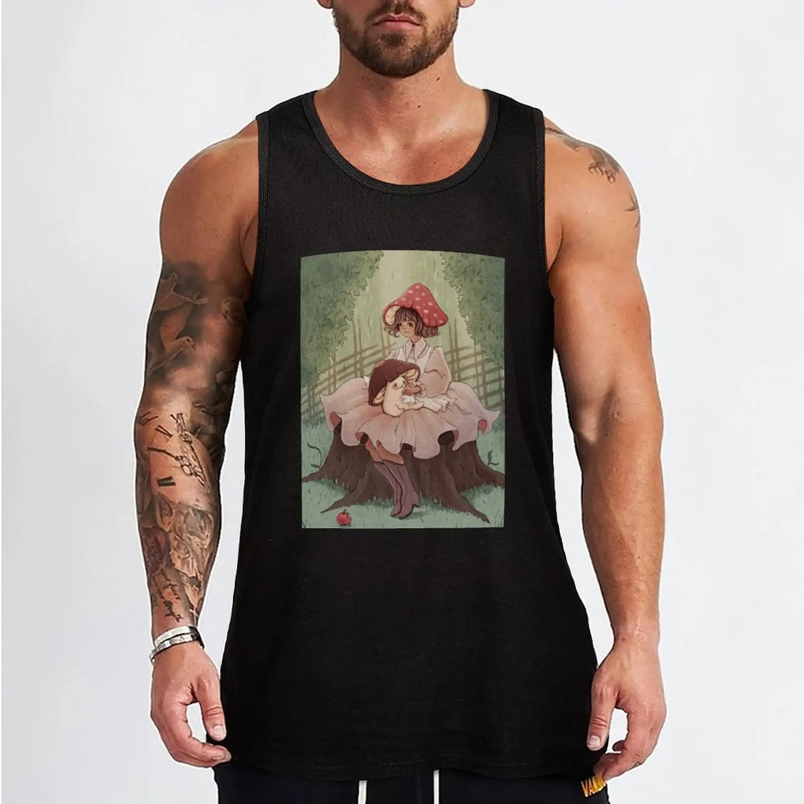 Mushroom friend gets afternoon snack Tank Top Men's clothing summer clothes for men