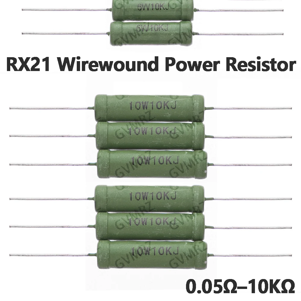5PCS RX21 Wirewound Power Resistor DIP Type 6W 10W High Wattage Axial Resistor 0.05Ω–10KΩ Assorted Values 1R 2R 1K 2K
