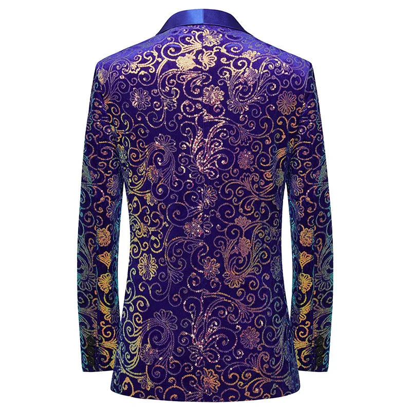 عالية الجودة الرجال المخملية الترتر الحلل شال طوق سليم صالح الذكور المغني المضيف مساء حفلة المرحلة الأزرق الأزهار دعوى سترة