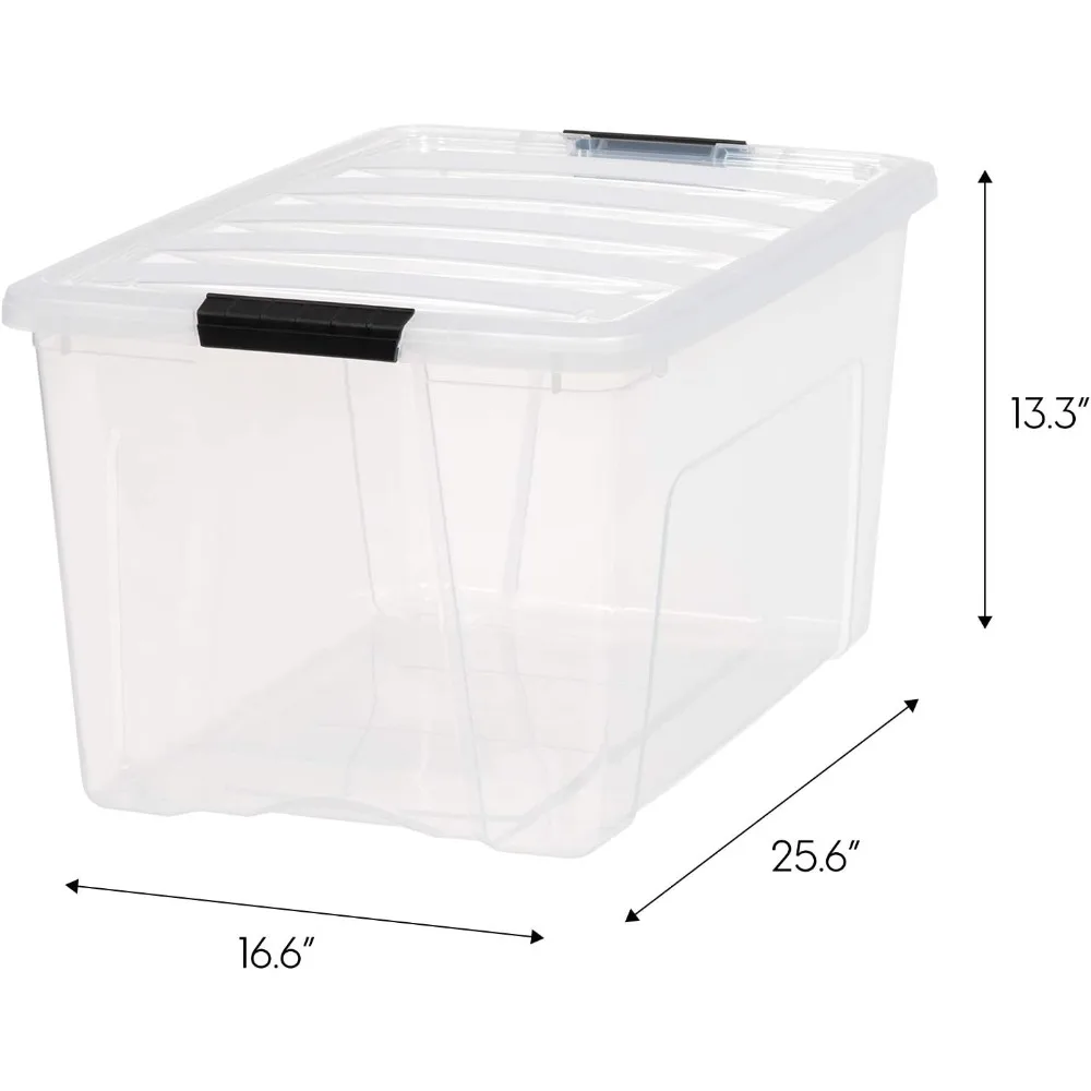 IRIS USA 72 Qt Stackable Plastic Storage Bins with Lids,4 Pack - BPA-Free, Made in USA - See-Through Organizing Solution,Latches