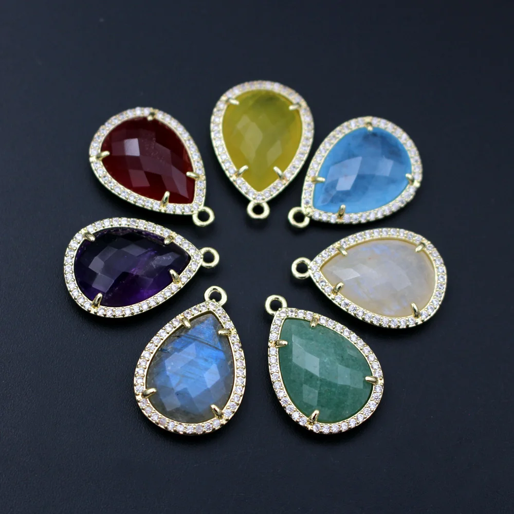 

6pcs Teardrop Faceted Natural Amazonite Labradorite Stone CZ Drops Pendant Charms DIY for Women Earrings Necklace Making