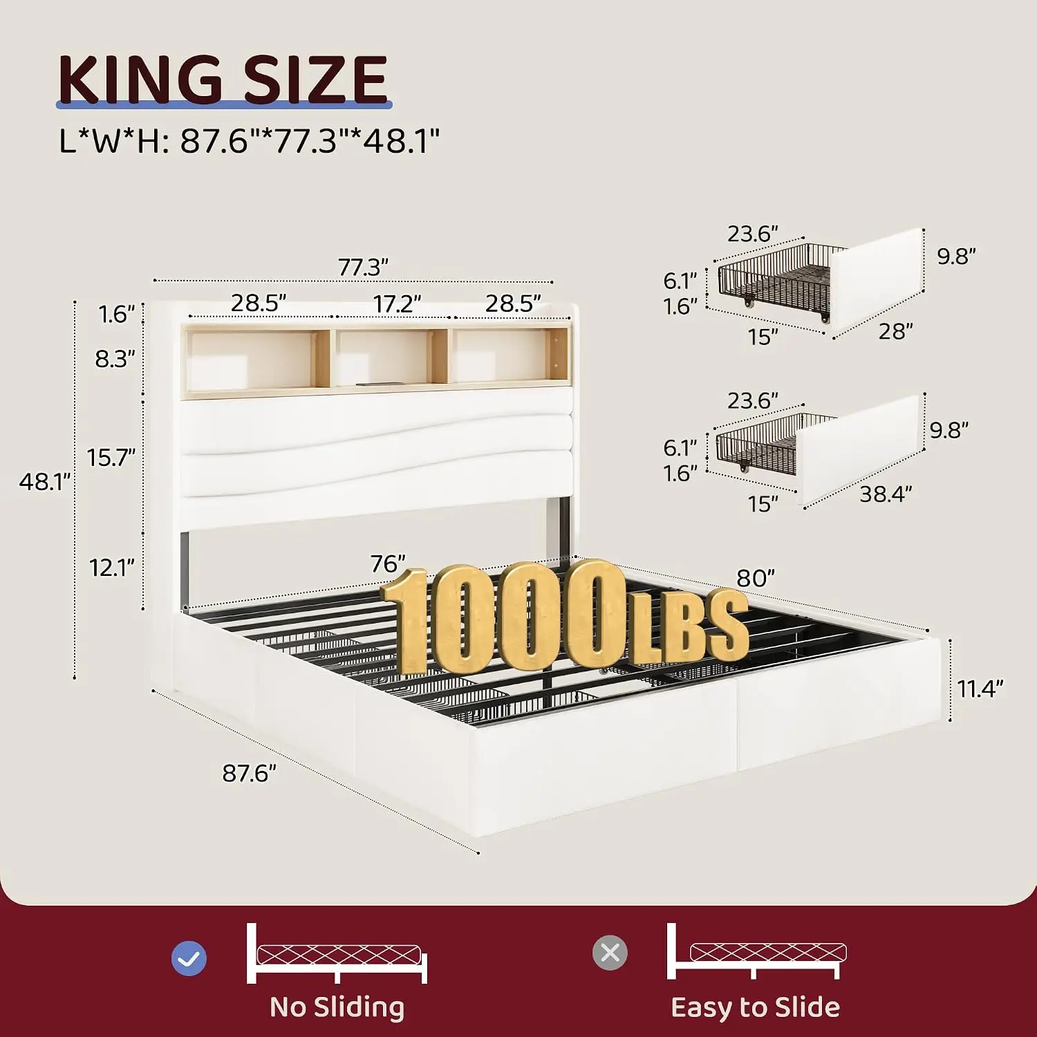 Kingsize-Bettgestell mit 6 Auf – King Size Bed Frame With Storage Drawers Bewertung und Preis