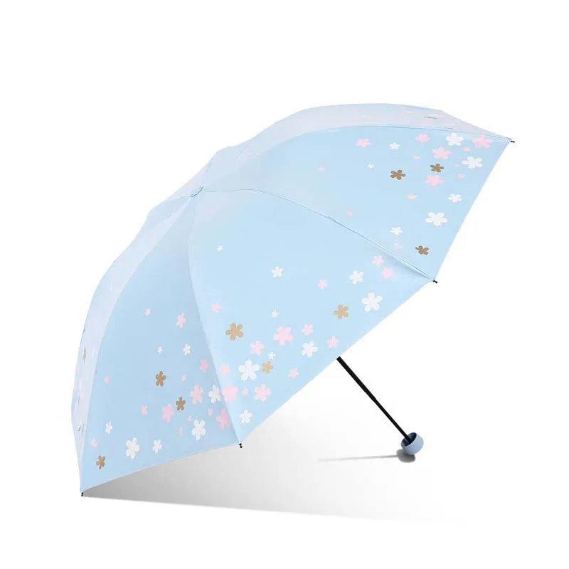 Vinyl Three-folding Umbrella Girls Sunscreen Anti-UV Waterproof Portable Travel Dual Use Umbrella Light Rain Gear