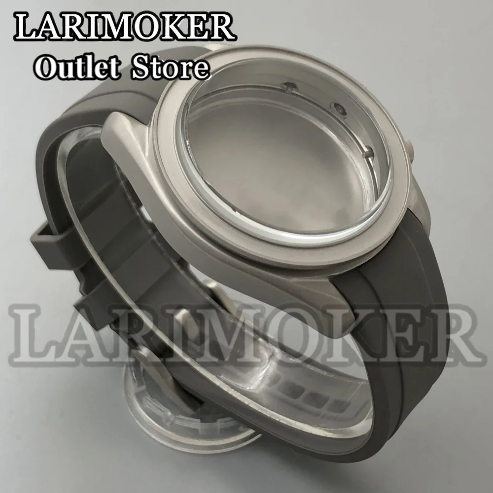 LARIMOKER 40mm Silver Titanium Watch Case Grey Rubber Strap Domed Sapphire Glass fit VK63 VK64 movement Watch Accessories