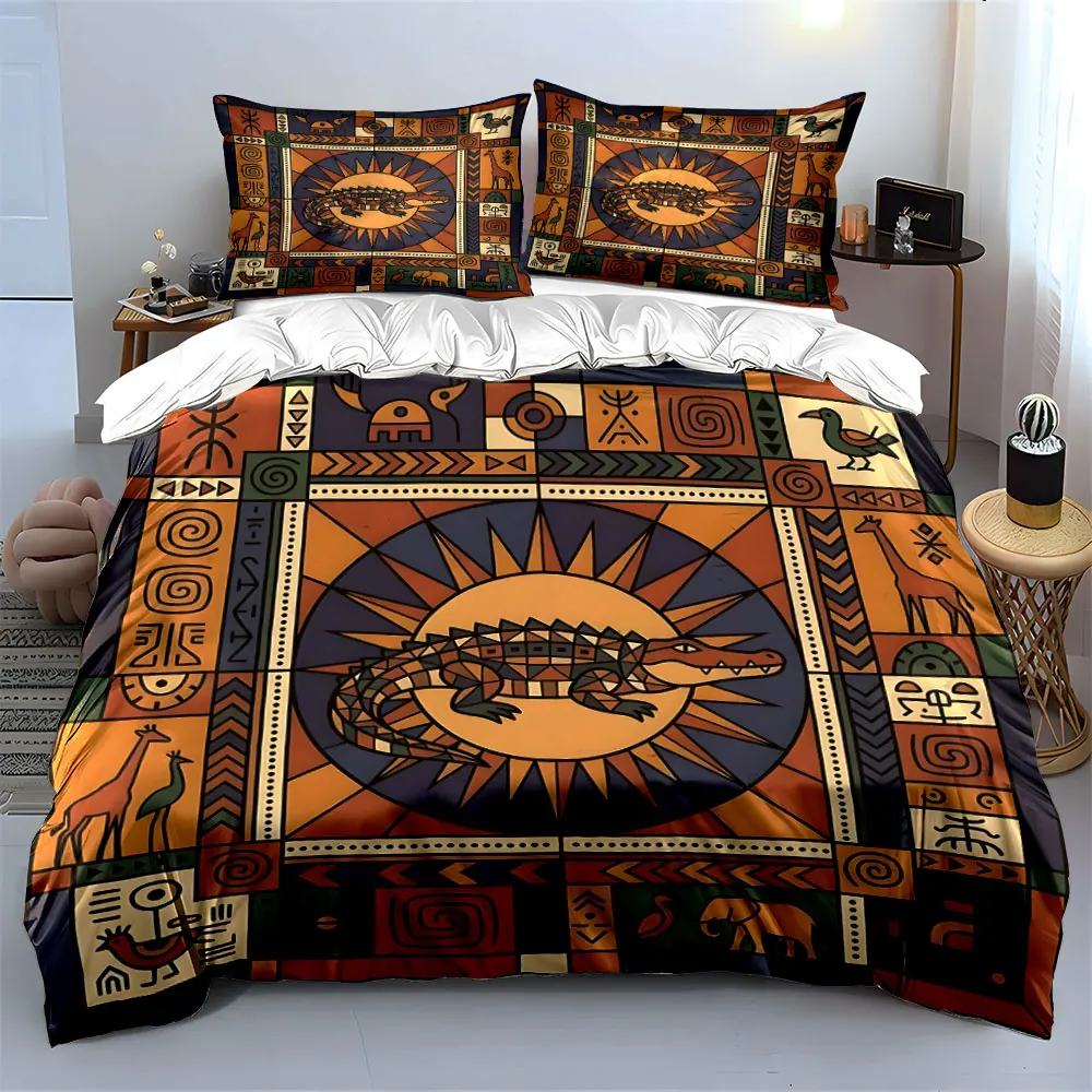 Tribal African Geometric Animal Theme Print Bedding Set 1Duvet Cover 2 Pillowcases for Adult and Children Luxury Gift Full Size