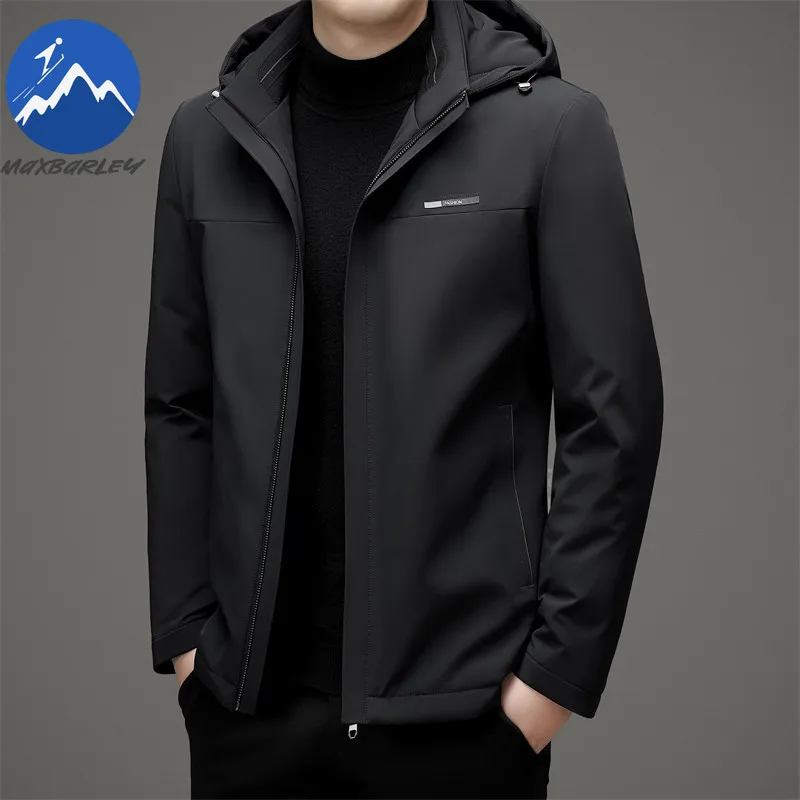 Maxbarley Luxury Men Down Jacket New Detachable Hood Commute Office Lightweight Padded Jacket Business Casual Warm Winter Parka