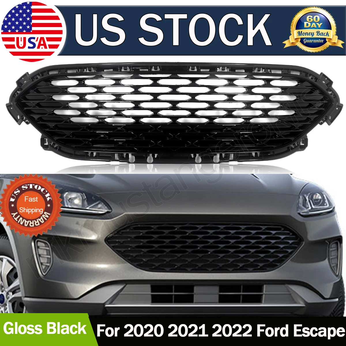 

SAIQINGSP Ford Front Bumper Upper Grille Gloss Black For 2020 2021 2022 Ford Escape Car Accessories Tools