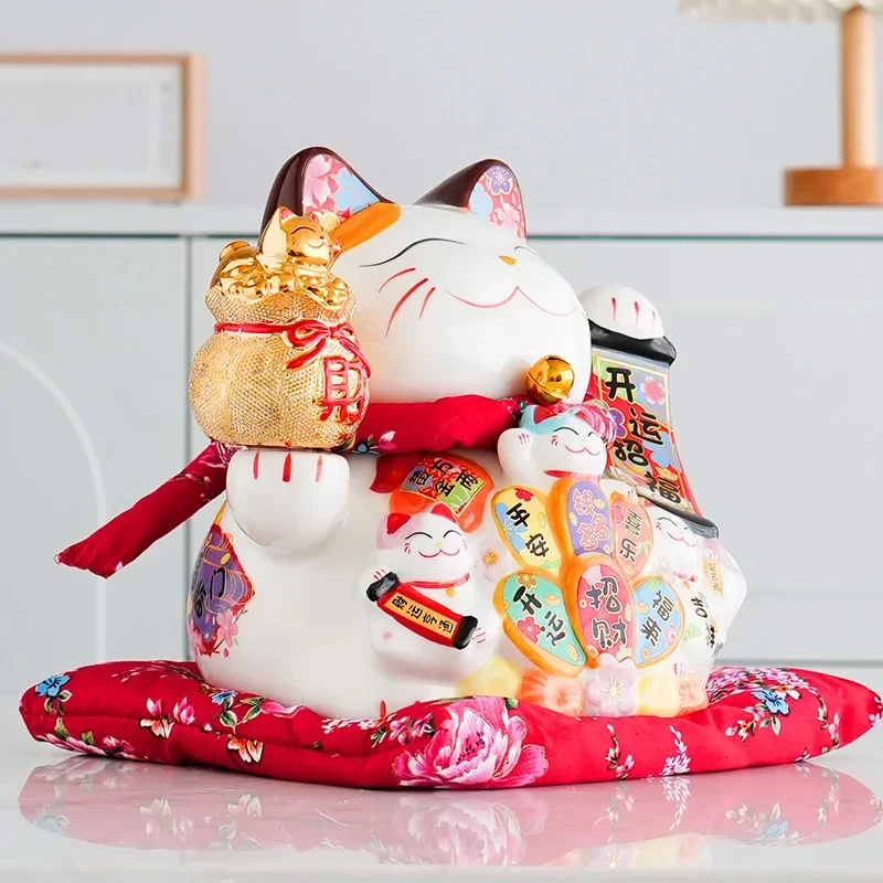 9.5 Inch Ceramic Manaki Neko Feng Shui Ornament Lucky Fortune Cat Piggy Bank Business Gift Home Decoration Money Box