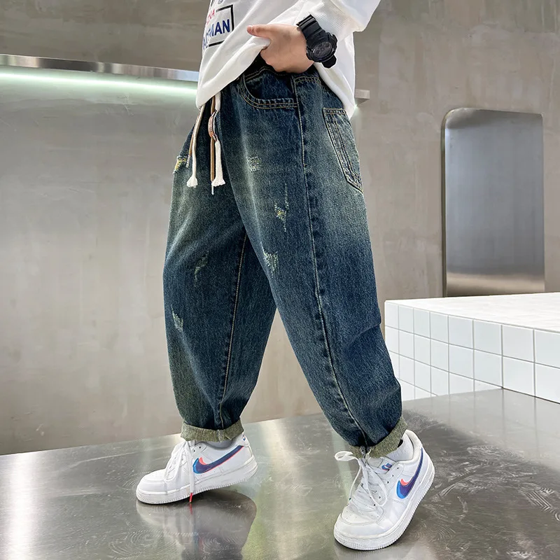 

Big Boys Jeans Fashion Loose Relaxed Pants Denim Clothing Children Long Trousers 120-170cm Teenager Jeans