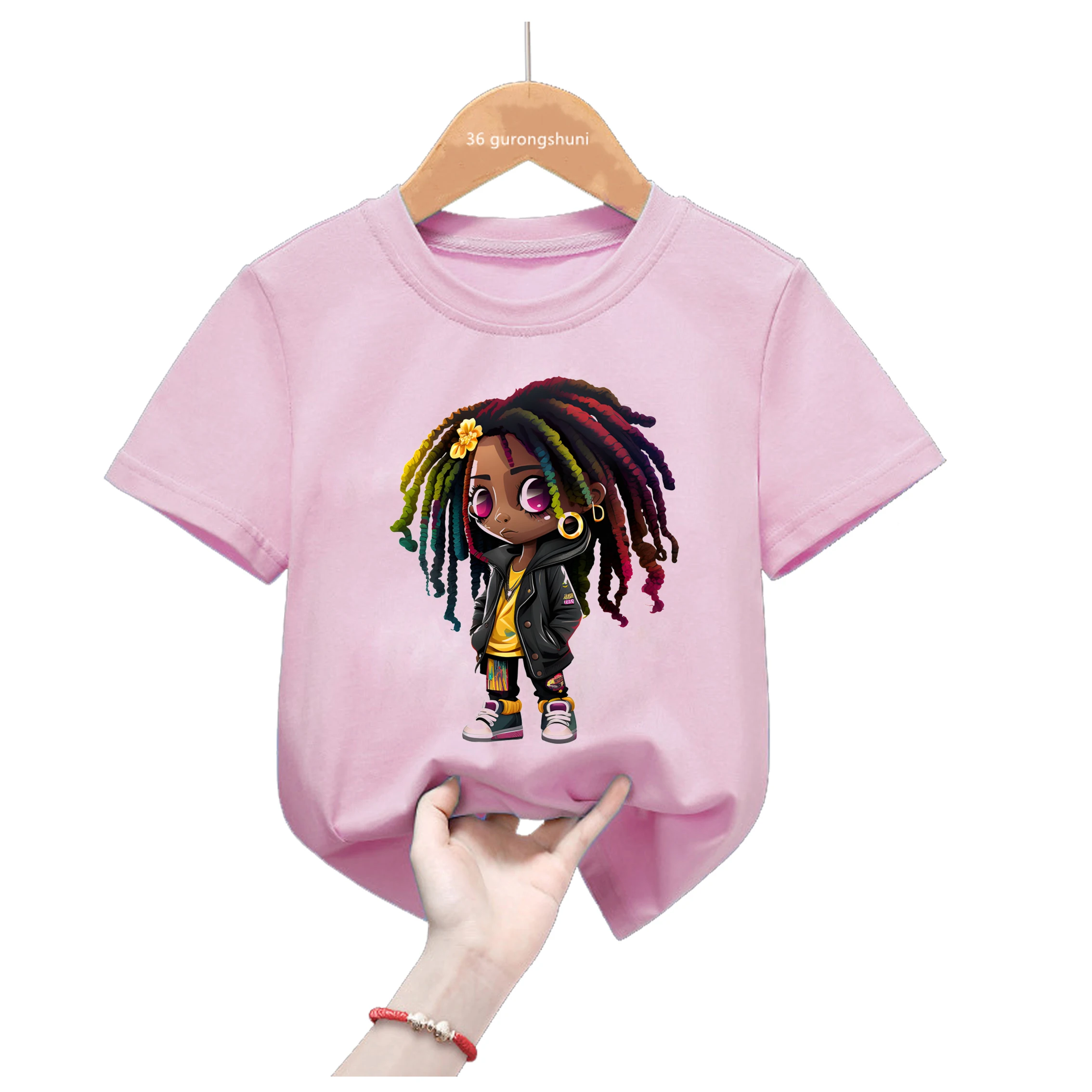 Cool Kids Clothes Black Girls Magic Print Tshirt Hip Hop Melanin Pink T Shirt Summer Short Sleeve T-Shirt Dropshipping