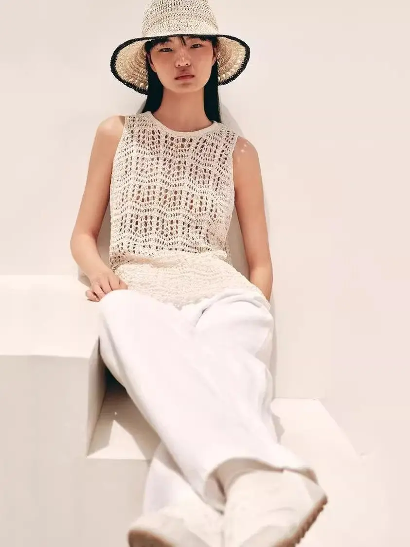 

Новое поступление лета, женский вязаный жилет Me Svel, круглый жилет или топ 677060, модная дышащая повседневная одежда