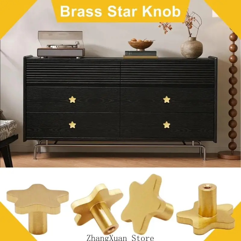 Gebürstete goldfarbene Stern-Möbelknöpfe, 6-teiliges Schubladen-Hardware-Set mit 12 Schrauben für die Aufbewahrung von Kommoden – Detail 10