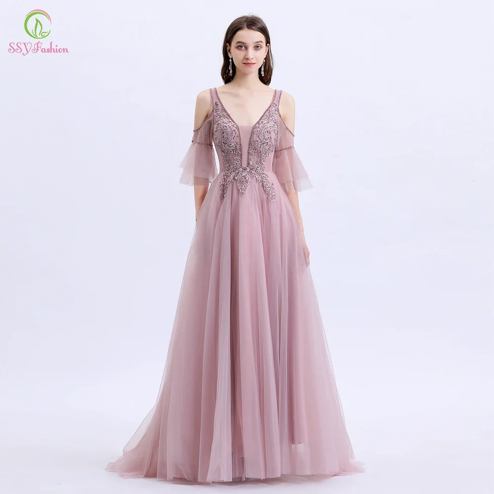 

Clearance Sale Formal Dresses Women Elegant Banquet Sweet Pink Lace Appliques Beading Formal Evening Gowns Vestido De Noche