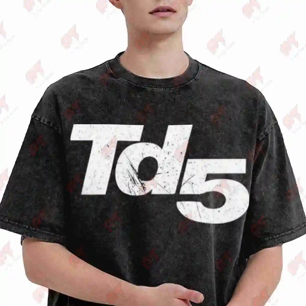 TD5 Inline 5 Cylinder Distressed Logo Vintage Washed Tee Pure Cotton T-Shirt