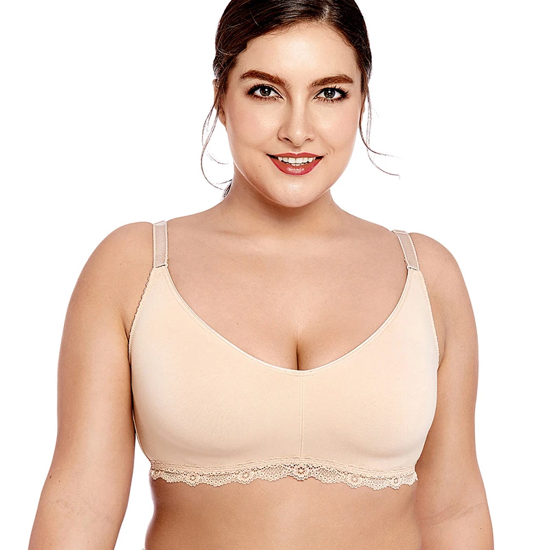 

Women's Lace Soft Wirefree Non Padded Full Coverage Cotton Bra Plus Size 34-46 B C D DD E