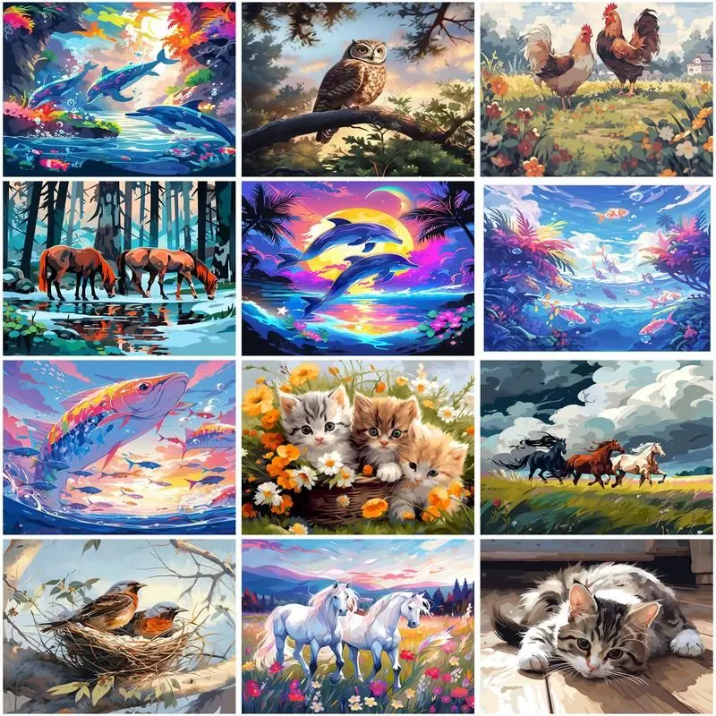 

CHENISTORY Pictures By Number Colorful Animal Kits Drawing On Canvas Painting By Numbers Hand Painted Picture Gift Home Decor