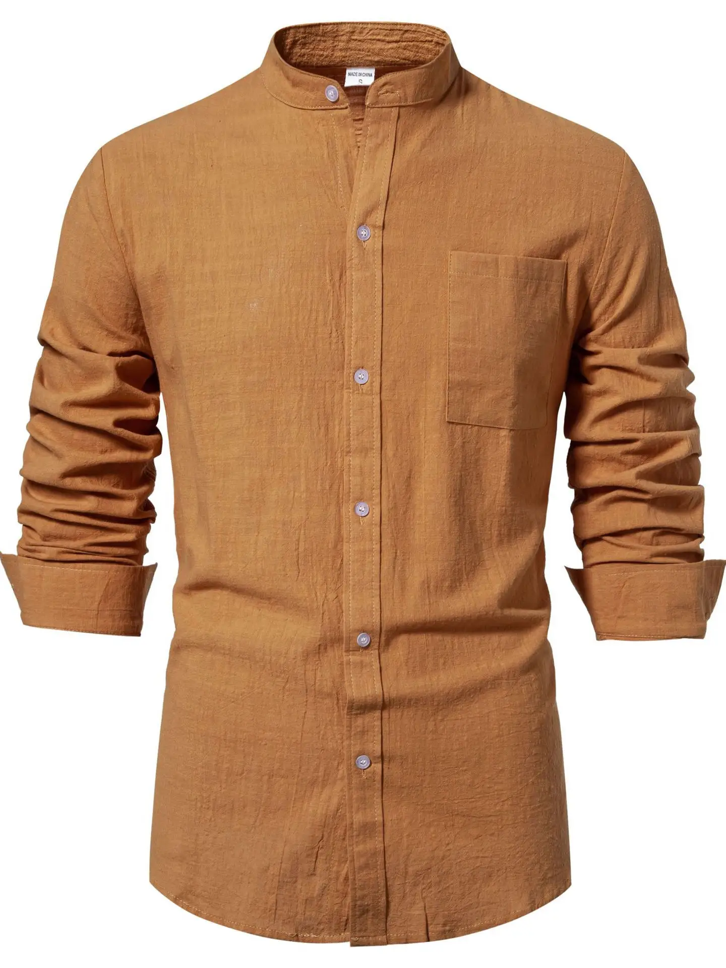 

Men's Simple Pure Color Cotton Linen Long Sve irt Busin Sle Breathable Comfortable Youth Casual Faion irt