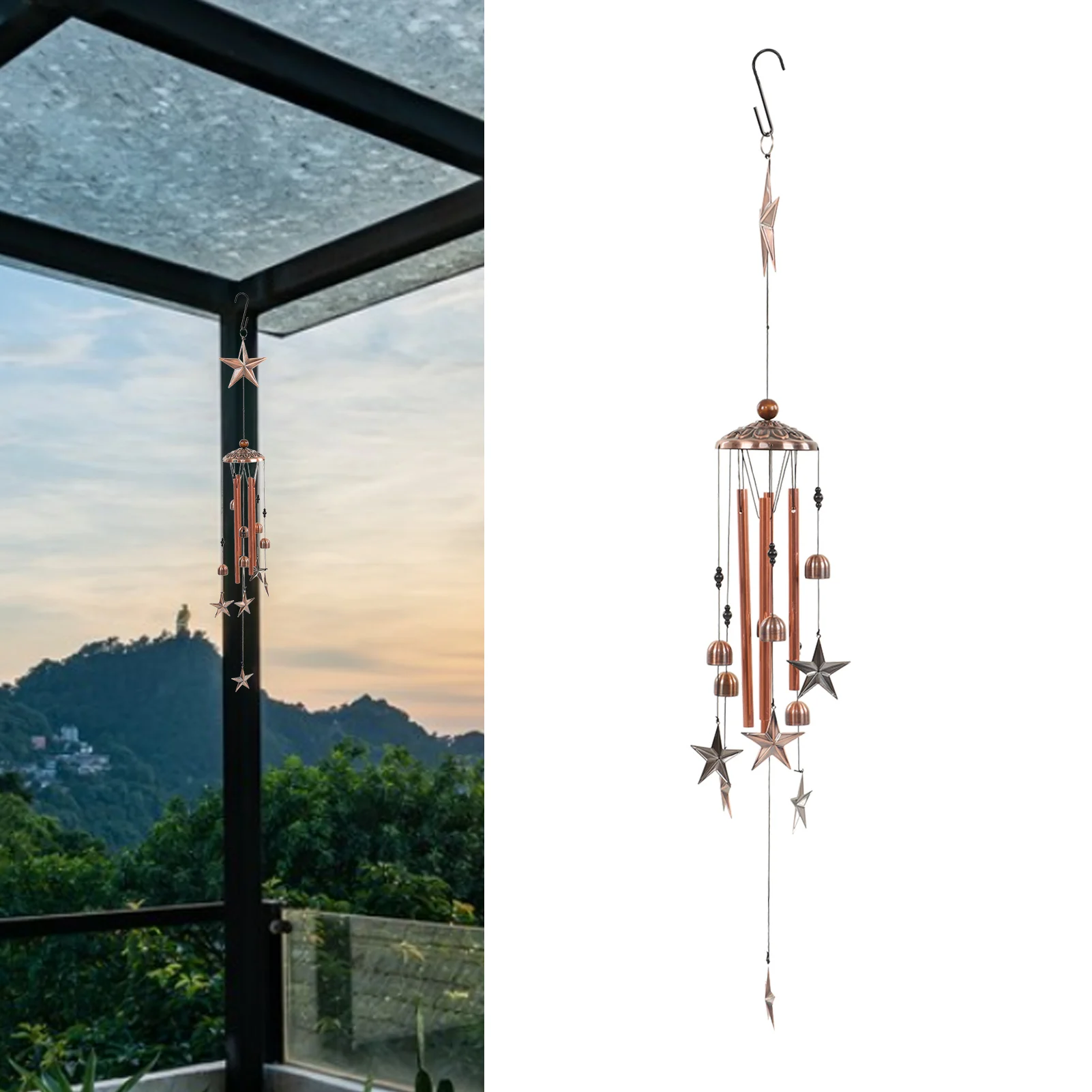 Outdoor Wind Chimes Metal Copper Pleasant Crisp Sound Star Style Metal Wind Chimes For Outdoor Garden Courtyard