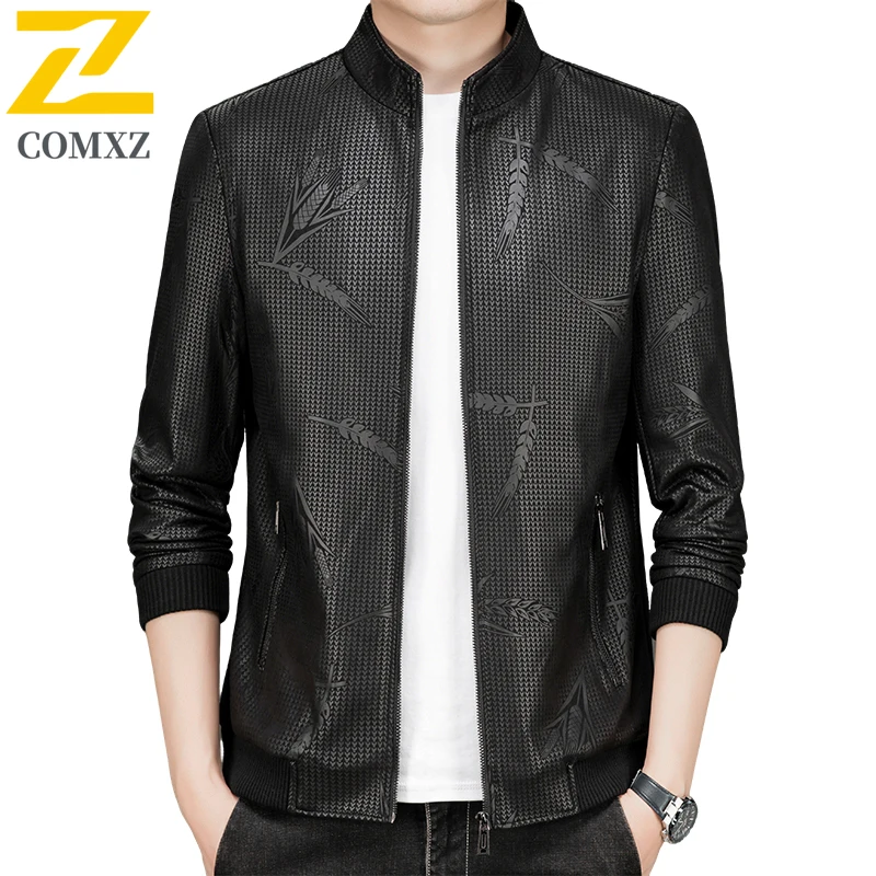 Male Fashion Baseball Leather Jacket Streetwear Men Outerwear Leather Coat 2025 New Men Stand Collar Club Motorcycle PU Jacket