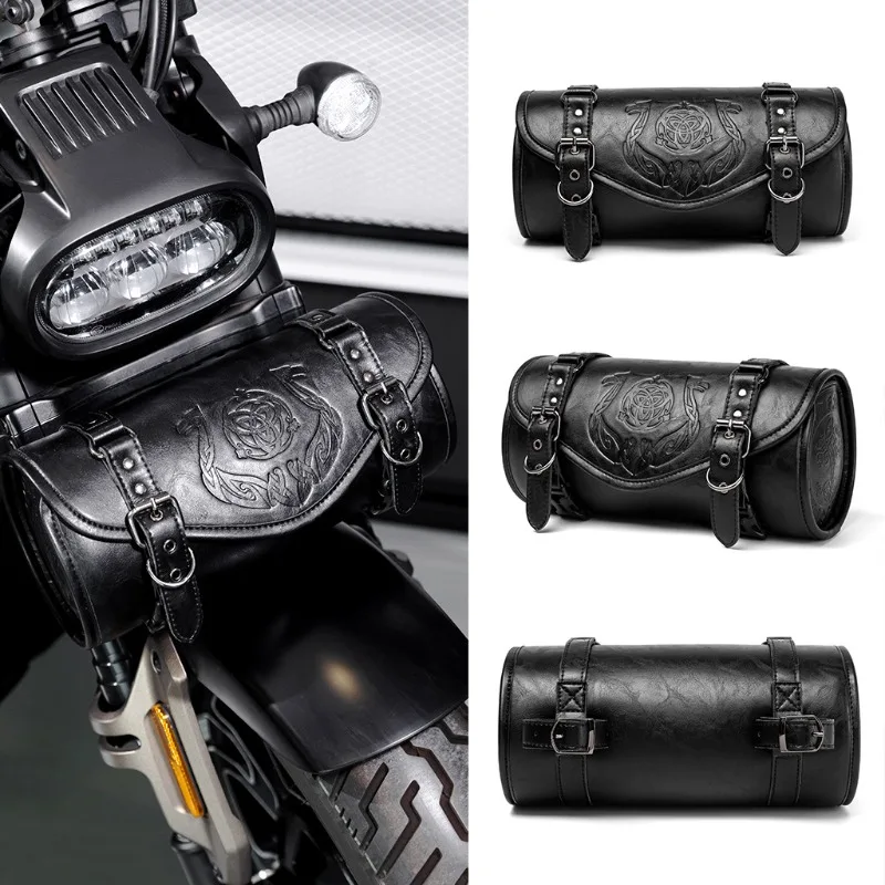 Vintage Motorcycle Tool Bag Roll Storage Pouch Universal for Harley Chopper Bobber Cruiser Retro Front Fork Handlebar Saddle Bag