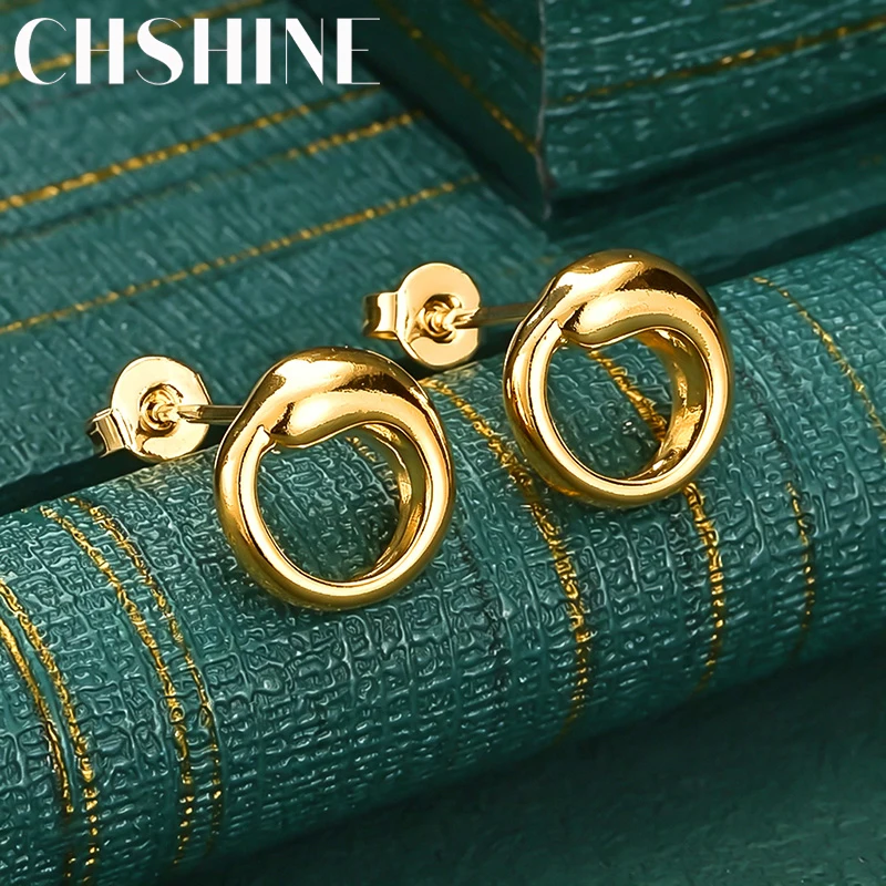 925 Sterling Silver 18K Gold Water Droplet Circle Stud Earrings for Women Fashion Wedding Party Jewelry