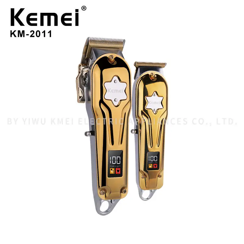 Kemei KM-2011 USB Charging Electric Trimmer Hair Clipper New Men's Two-Piece Suit LED Display Metal Barber Shop Accessories