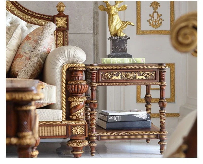 British style solid wood sofa side table, coffee table phone living room sofa cabinet, side cabinet rack