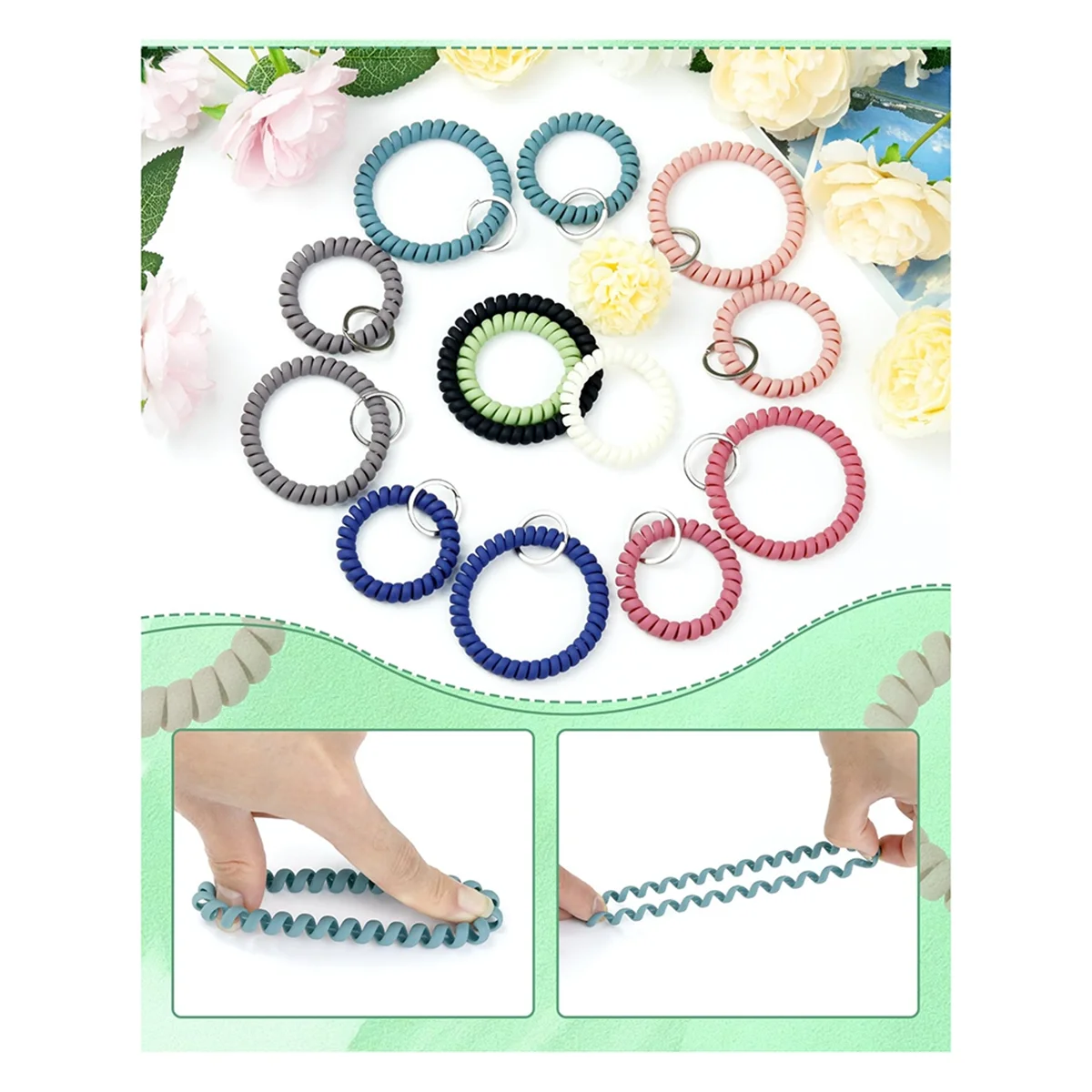 Y31A 10Pcs Stretchable Wrist Keychain Bracelet, Flexible Spiral Coil Key Ring Wristlet, Retractable Key Holder
