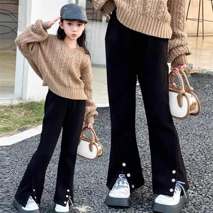 Thickened Children's Flannel Pants for Fall/Winter, Unisex Baby One-Piece Flannel Flare Pants, Lightweight and Stylish for Girls