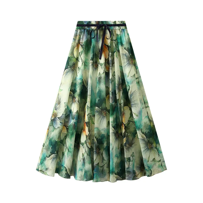 Korean Style Floral Skirts Lady A-Line Loose Women High Street Elegant Fashion Slim Skirt Beach Holiday Casual Spring Summer