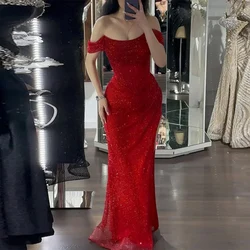 Luxury Evening Dresses Tulle Mermaid/Trumpet Celebrity Dress Burgundy Off-the-shoulder Pleat Formal Party Gown Long 2025