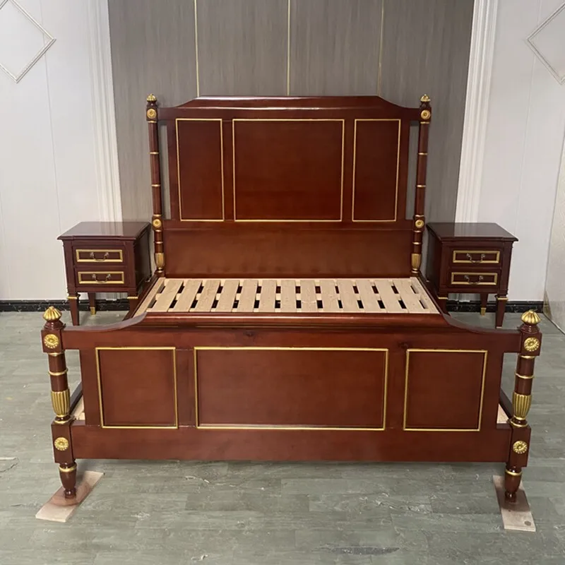 Neoclassical modern simple double bed American country retro master bedroom gold-painted carving 1.8 meters villa high-end bed