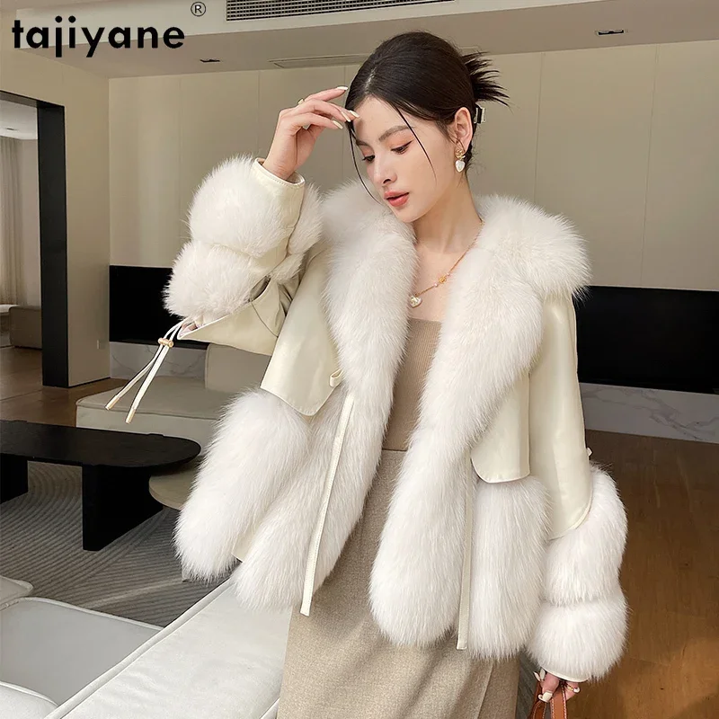 

Tajiyane New Fashion Real Fox Fur Jacket for Women 2023 Autumn Winter Genuine Sheepskin Leather Jackets Female Down Coats Casaco