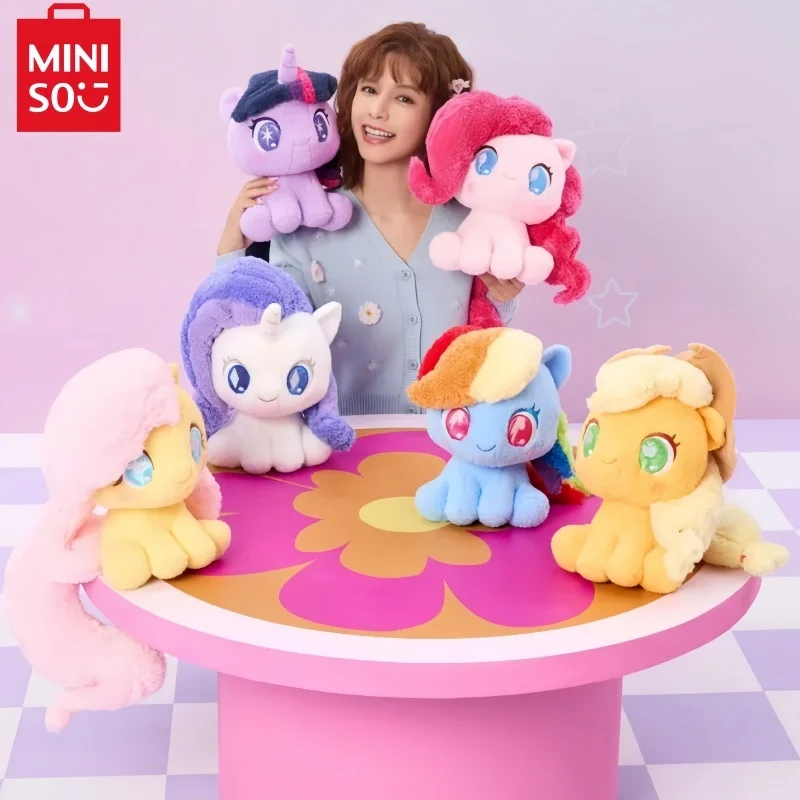 New Hot Miniso Authentic My Little Pony 2024 New Sitting Doll Toy Fluttershy Applejack Twilight Shining Pinkie Pie Soft Pillow