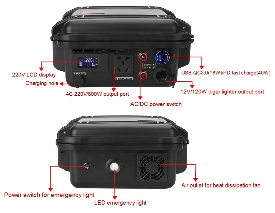 Quick Charge All In One 220v 600w 1036wh Camping Portable Rechargeable Power Station